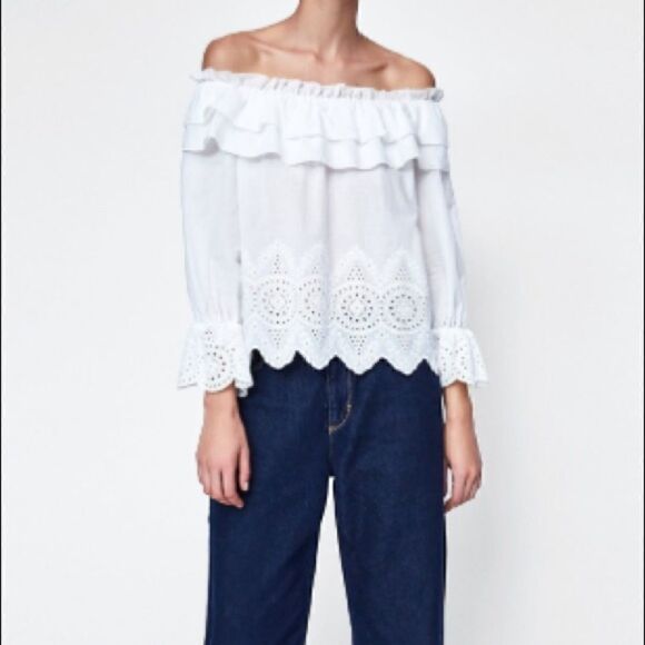 Zara off the shoulder eyelet blouse - Picture 1 of 7